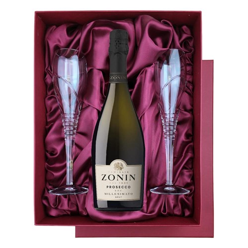 Zonin Prosecco Brut Millesimato DOC in Red Luxury Presentation Set With Flutes